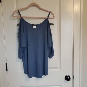 🟦 VENUS Blue Cold Shoulder Blouse